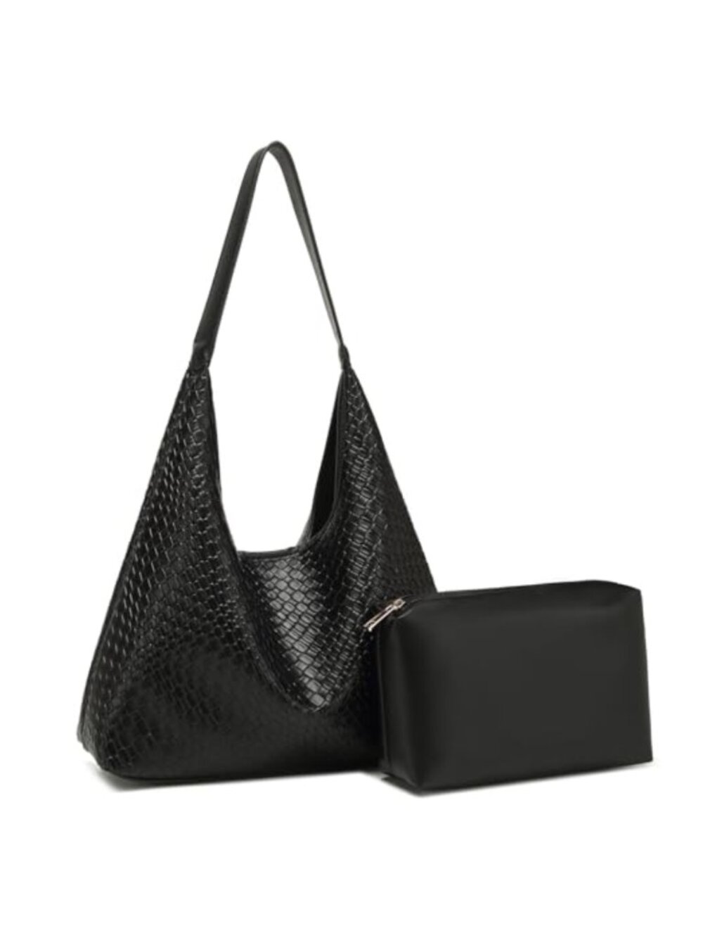 Woven Faux Leather Tote Bag for Women with Cosmetic Case